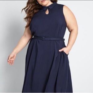 Modcloth X Collectif Navy Blue Adelaide Plain Swing Dress